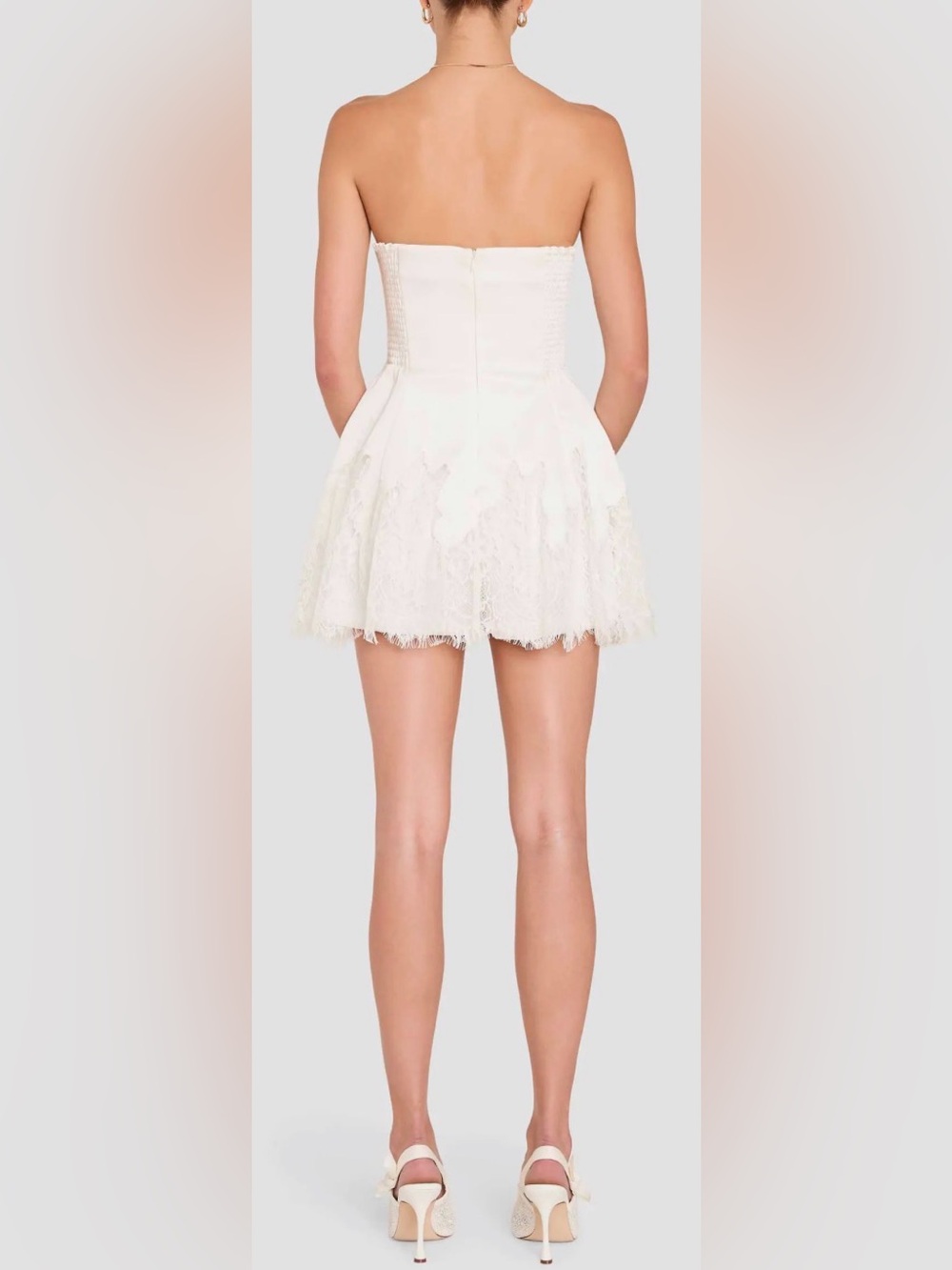 Amanda Uprichard White Strapless Mini Romper with Lace Trim - Picture 2 of 10